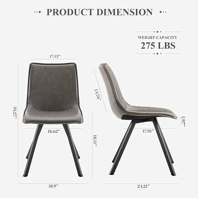COLAMY PU Leather Dining Chairs Set of 4, High Back Modern Upholstered Dining Room Kitchen Side Chair with Metal Legs for Home/Living Room/Bedroom/Office, Grey - LeafyLoom