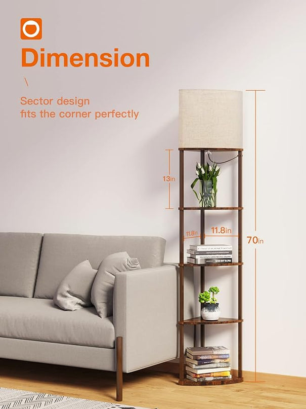 addlon Corner Lamps 5-Tier Shelf Floor Lamp Display with 3 Color Temperatures LED Bulb and Linen Lamp Shade, Shelves for Living Room, Bedroom and Office - Vintage - LeafyLoom