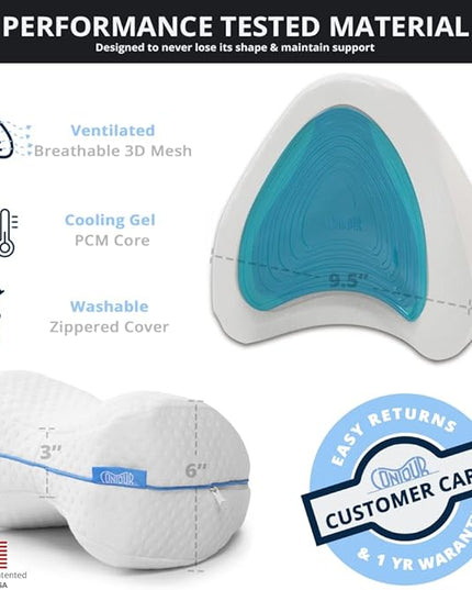 Contour Legacy with Cool Gel Leg & Knee Memory Foam Side Sleeper Support Pillow - Soothing Relief for Sciatica, Back, Hips, Knees, Joints (2 Pack) - LeafyLoom