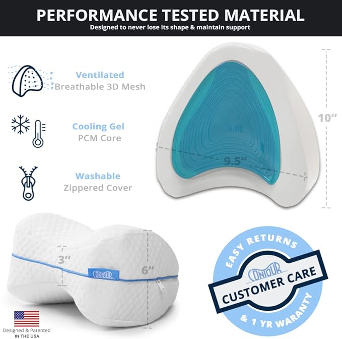 Contour Legacy with Cool Gel Leg & Knee Memory Foam Side Sleeper Support Pillow - Soothing Relief for Sciatica, Back, Hips, Knees, Joints (2 Pack) - LeafyLoom