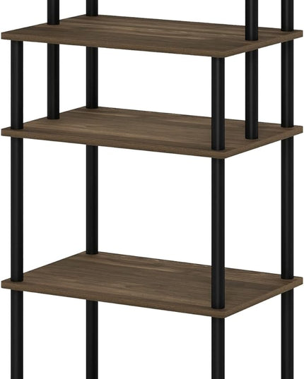 Furinno Turn-N-Tube 5-Tier Toolless Kitchen Storage Cart with Lockable Wheels, Columbia Walnut/Black - LeafyLoom