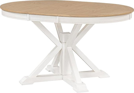 NicBex Dining Table Contemporary Kitchen Table Farmhouse Rustic Retro Functional Extendable Dining Table with a 12" Leaf for Dining Room and Living Room Round Dining Table, Oak Natural Wood+Off White - LeafyLoom