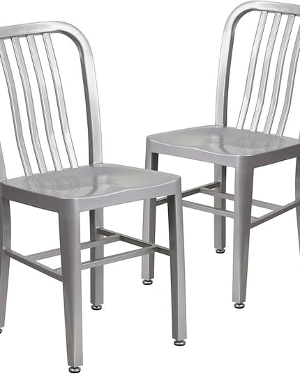Flash Furniture Gael Indoor/Outdoor Modern Metal Dining Chairs, Commercial-Grade Galvanized Steel Restaurant Chairs, Set of 2, Silver - LeafyLoom