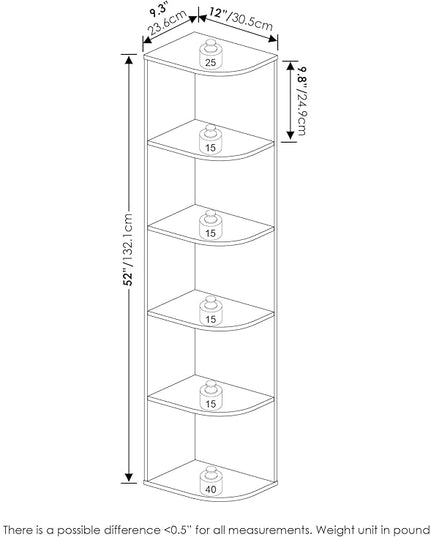 Furinno Pasir 5-Tier Corner Open Shelf Bookcase, French Oak - LeafyLoom
