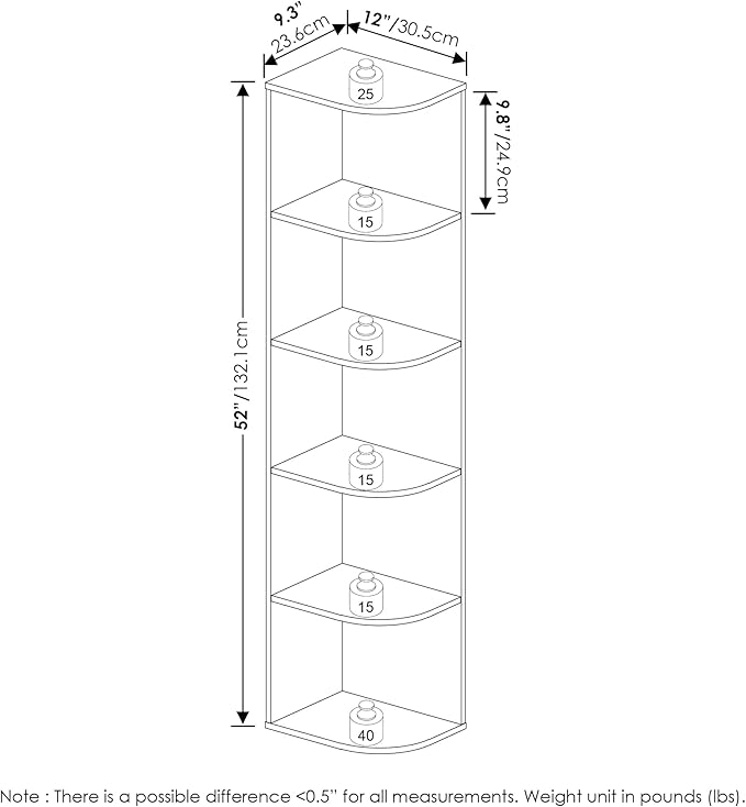 Furinno Pasir 5-Tier Corner Open Shelf Bookcase, French Oak - LeafyLoom