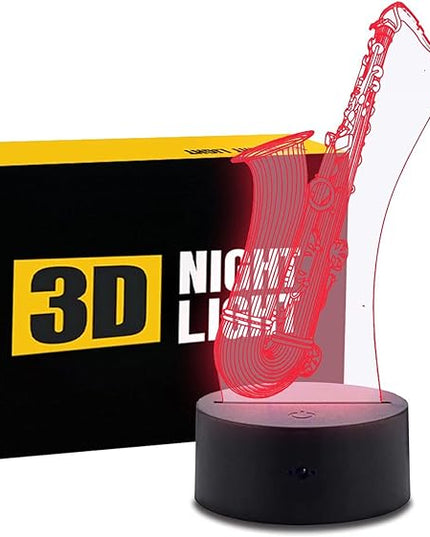 Music Instruments Saxophone 3D Optical Illusion Lamp 7 Colors Change Timing Remote Control and Touch Button Children Kids Bedside Table LED Night Light - LeafyLoom