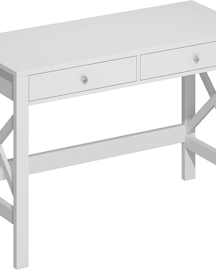 ChooChoo Computer Desk Study for Home Office, Modern Simple 40 Inches White Desk with Drawers, Makeup Vanity Console Table - LeafyLoom