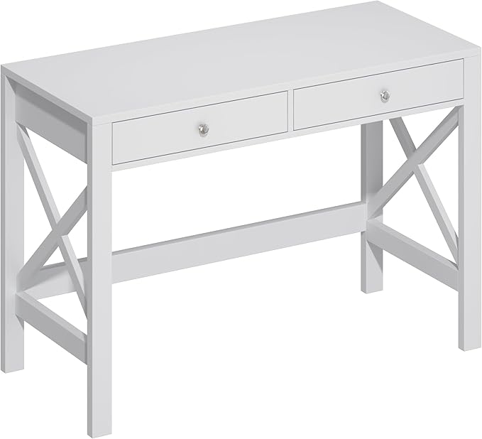 ChooChoo Computer Desk Study for Home Office, Modern Simple 40 Inches White Desk with Drawers, Makeup Vanity Console Table - LeafyLoom