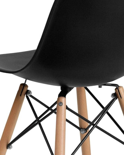 Flash Furniture Elon Series Plastic Modern Dining Chair with Wooden Legs, Mid-Century Side Chair for Dining Rooms and Offices, Black - LeafyLoom