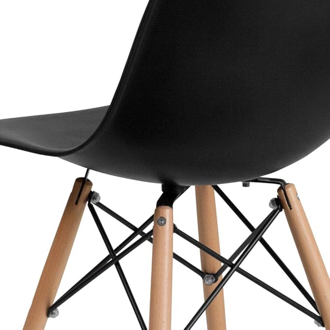 Flash Furniture Elon Series Plastic Modern Dining Chair with Wooden Legs, Mid-Century Side Chair for Dining Rooms and Offices, Black - LeafyLoom