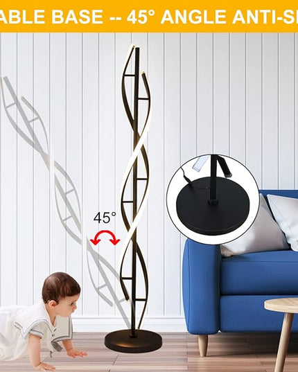Modern Spiral Floor Lamps for Living Room, 40W LED Floor Lamp with Remote Control, 60 Inch 3 Color Temperatures & Dimmable Brightness Corner Standing Lamp Black Floor Lamp for Bedroom, Office - LeafyLoom