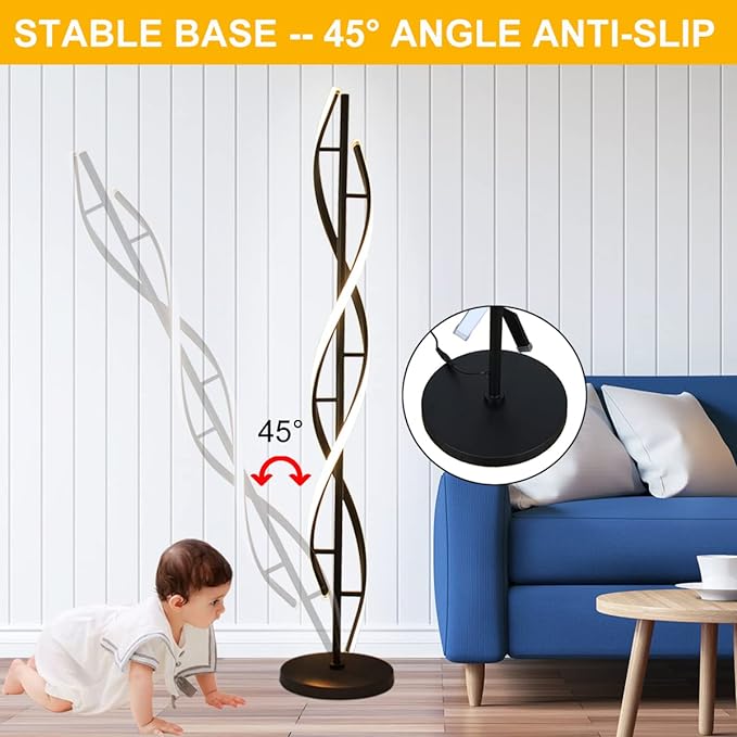Modern Spiral Floor Lamps for Living Room, 40W LED Floor Lamp with Remote Control, 60 Inch 3 Color Temperatures & Dimmable Brightness Corner Standing Lamp Black Floor Lamp for Bedroom, Office - LeafyLoom