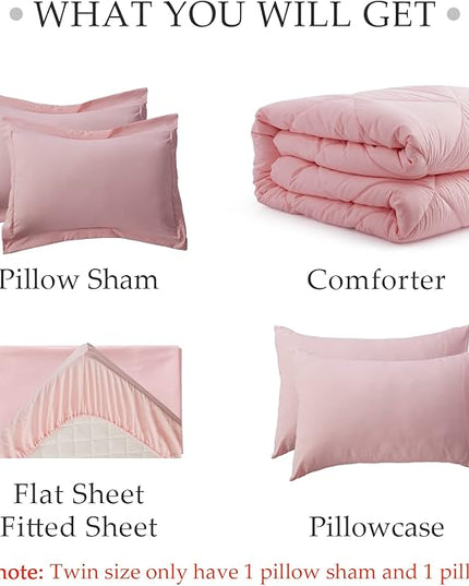 NexHome Pink King Bed in a Bag 7-Pieces Comforter Sets with Comforter and Sheets Soft All Season Bedding Sets with Comforter, Pillow Shams, Flat Sheet, Fitted Sheet and Pillowcases - LeafyLoom