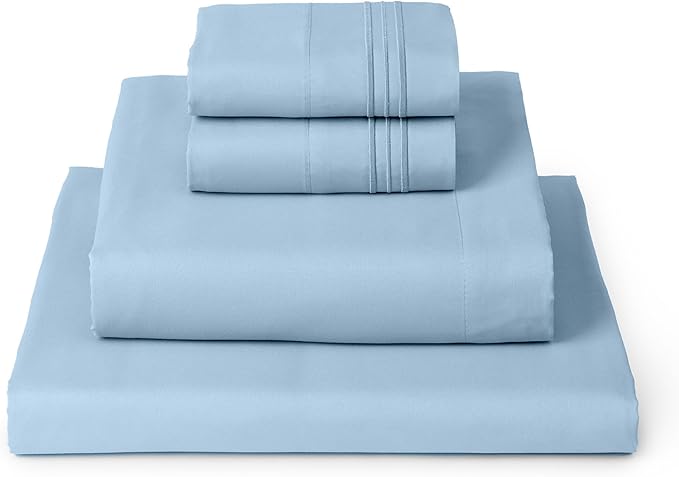 Mellanni Twin XL Sheets Set - 4 Piece Iconic Collection Bedding Sheets & Pillowcases - Soft, Cooling Bed Sheets - Deep Pocket up to 16 inch - 4 PC (Twin Extra Long, Light Blue w/Extra Pillow Case) - LeafyLoom