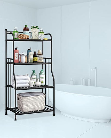 Shelving Unit Bakers Rack Metal Storage Shelves Laundry Shelf Organizer Standing Shelf Units for Laundry Kitchen Bathroom Pantry Closet Indoor and Outdoor (4 Tier, Black) - LeafyLoom