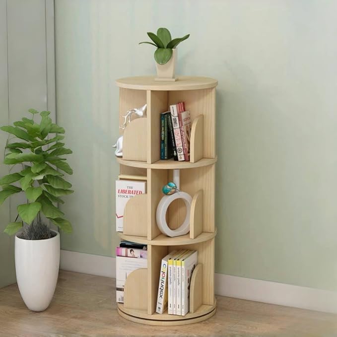 3 Tier 360 Display Rotating Bookshelf, Revolving Bookcase for Kids&Adults, Rotating Bookshelf Tower for Preschoolers' Classrooms, Nursery, Bedrooms, Living Room - LeafyLoom