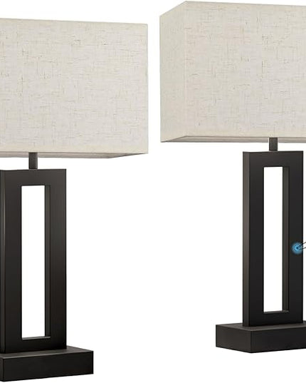 Nightstand Table Lamps for Bedrooms Set of 2 - Touch Bedside Lamp with USB C+A, 3 Way Dimmable Living Room Lamps for End Tables Set of 2, Modern Night Stand Lamps for Bed Side Guest Room(Cream) - LeafyLoom