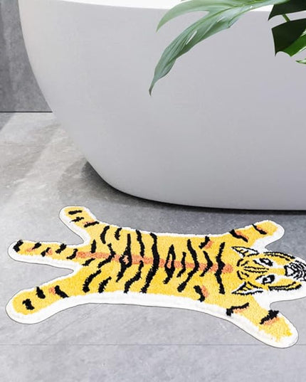 Tiger Shaped Bath Mat for Bathroom Cute Animals Yellow Tiger Cartoon Bath Rug Non-Slip Absorbent Bathtub Rug for Bathroom Tub Door Mat Soft Bathmat Home Decor - LeafyLoom