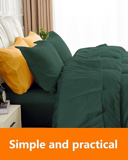 California King Size Comforter Set - 3 Pieces, 1 Reversible Comforter and 2 Pillowcases,Soft Quilted Warm Fluffy Cooling Bedding for All Season,Green - LeafyLoom