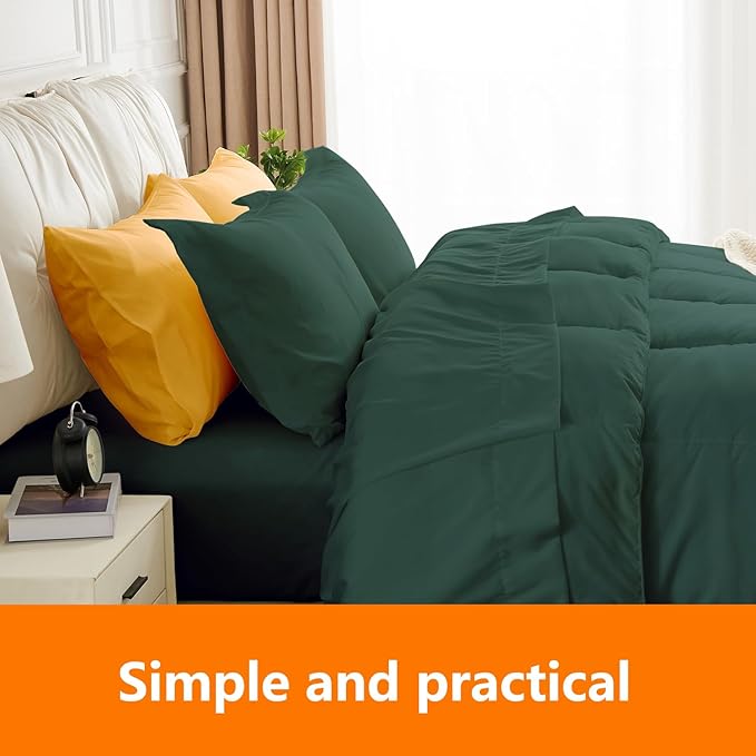 California King Size Comforter Set - 3 Pieces, 1 Reversible Comforter and 2 Pillowcases,Soft Quilted Warm Fluffy Cooling Bedding for All Season,Green - LeafyLoom