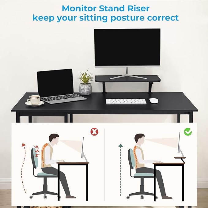 GreenForest Computer Home Office Desk with Monitor Stand and Storage Shelves on Left or Right Side,47 inch Modern Writing Study PC Laptop Work Table,Black - LeafyLoom