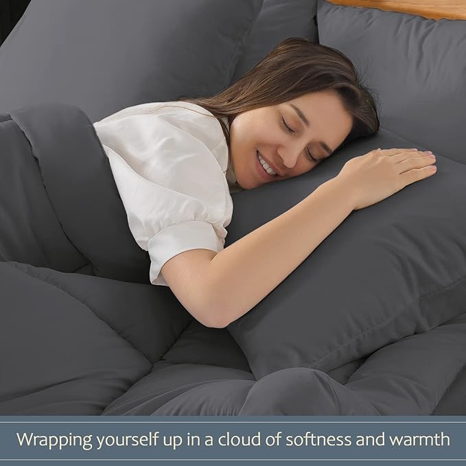 WhatsBedding Grey Comforter Set, Twin Lightweight Comforter Duvet Set for Summer,3 Pieces - LeafyLoom