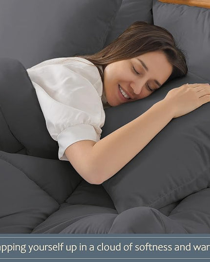 WhatsBedding Grey Comforter Set, Queen Lightweight Comforter Duvet Set for Summer,3 Pieces - LeafyLoom