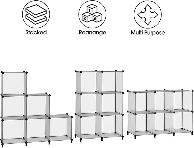 HOMIDEC 6-Cube Light Grey Cube Storage Organizer, Modular Storage Shelf with Hammer, Bin Cabinet Closet Bookshelf for Living Room, Bedroom, Office, Each Cube Size 11.8 x 11.8 inch - LeafyLoom