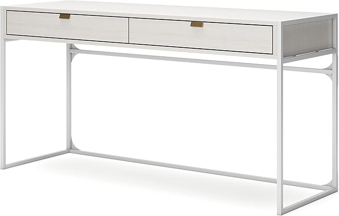 Signature Design by Ashley Deznee Modern Home Office Desk with 2 Drawers, White - LeafyLoom