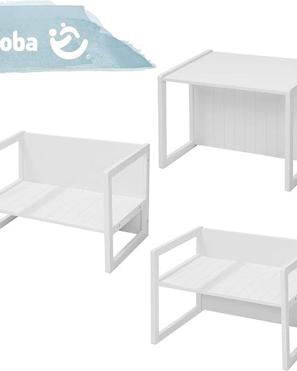 Roba Country-Farmhouse: Bench-White Wood Seating - LeafyLoom