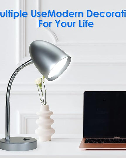 LED Desk Lamp, Flexible Gooseneck with Table lamp, 3.5W 240LM 4000K Cool White Study Lamps for Bedroom and Office, Eye Protection, ETL Listed Silver - LeafyLoom