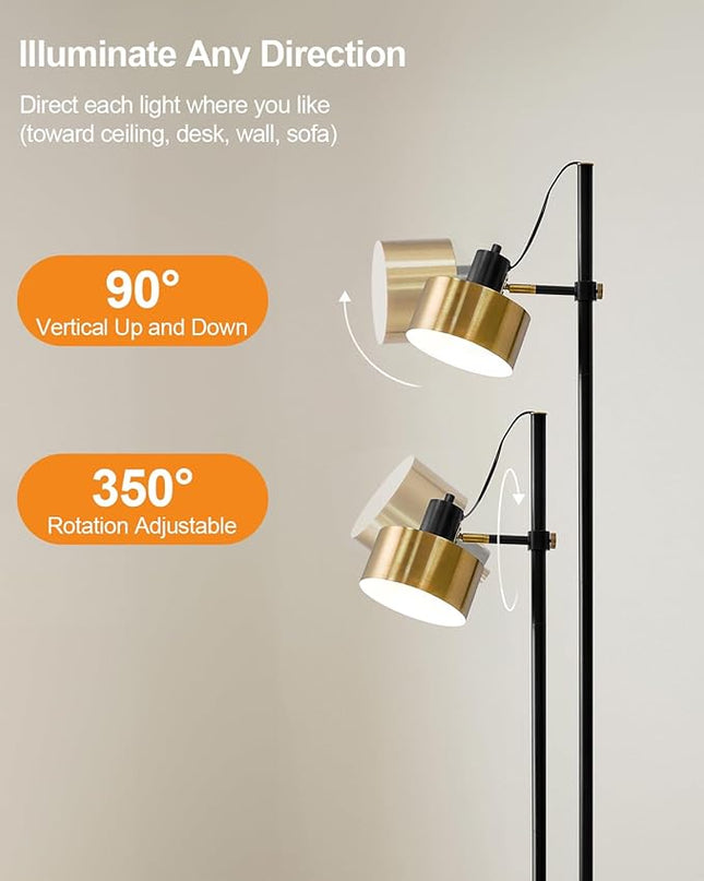 OYEARS Floor Lamp for Living Room Bright Lighting Tall Modern Industrial Vintage Standing Corner Lamps LED Metal Light Office Bedroom Study Gold Black White Matte Accent (1-Light, Gold) - LeafyLoom