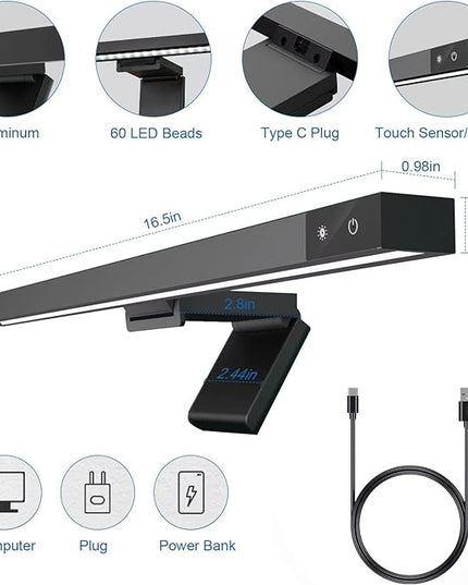 Computer Monitor Light Bar: Flat/Curved Monitor Screen Bar LED Lamp for Eye Caring/Space Saving 16.5 inch USB Powered Desk Lamp with Dimming for Home Office Gaming - LeafyLoom