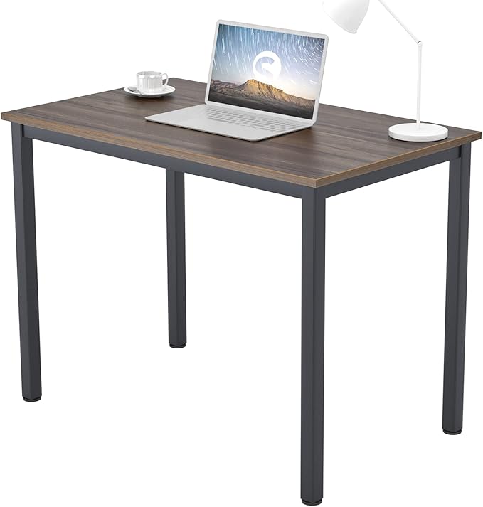 Need Small Desk, 39.4 inches Sturdy Writing Desk for Small Spaces, Small Computer Desk Teens Desk Study Table Laptop Desk Home Ofice Desk, Black Metal Frame, Walnut - LeafyLoom