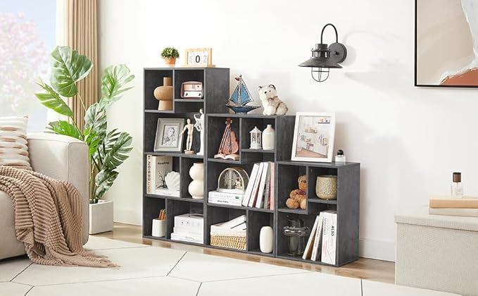 VECELO 3-Cube Small Bookshelf, Modern Bookcases with Shelves Height Up to 12.8 Inches, Suit for Common Size TextBook, Vertical or Horizontal, Cubby Storage Organizer,Grey - LeafyLoom
