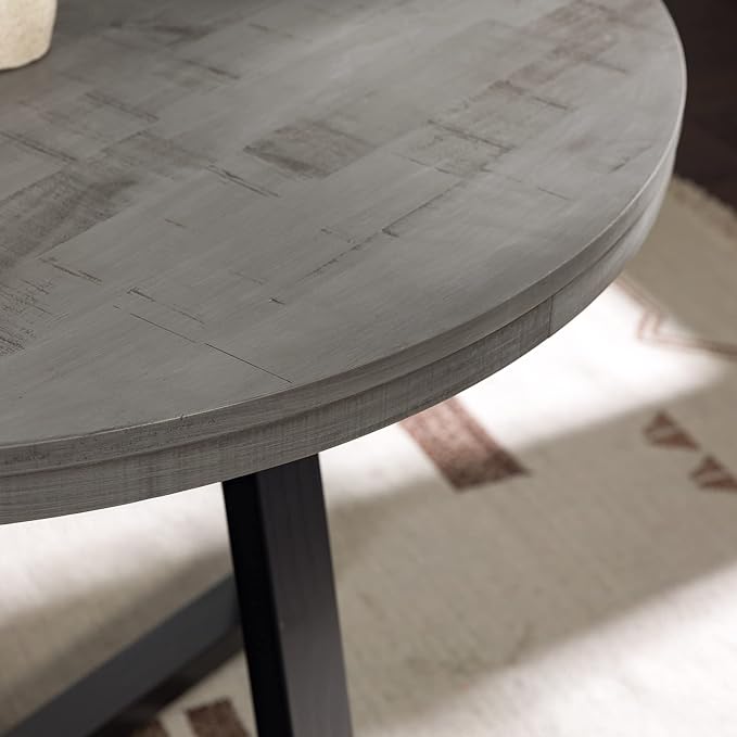 Walker Edison Rustic Solid Wood Distressed Round Kitchen Dining Room Table, 42 Inch, Grey - LeafyLoom
