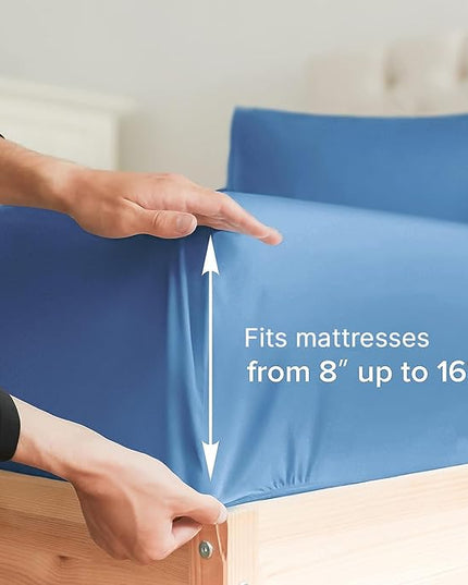 Twin Size 3 Piece Sheet Set - Comfy Breathable & Cooling Sheets - Hotel Luxury Bed Sheets for Women & Men - Deep Pockets, Easy-Fit, Soft & Wrinkle Free Sheets - Denim Blue Oeko-Tex Bed Sheet Set - LeafyLoom