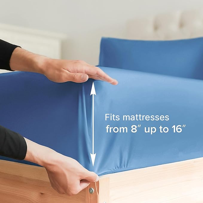 Twin Size 3 Piece Sheet Set - Comfy Breathable & Cooling Sheets - Hotel Luxury Bed Sheets for Women & Men - Deep Pockets, Easy-Fit, Soft & Wrinkle Free Sheets - Denim Blue Oeko-Tex Bed Sheet Set - LeafyLoom