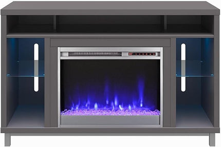Ameriwood Home Lumina Fireplace TV Stand for TVs up to 48 Inch, Replaceable Electric Fireplace Insert Heater, Remote Control, Timer, Color Changing LED Lights, Crystal Ember Flames, Graphite Gray - LeafyLoom
