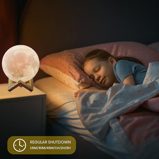 CPLA Moon Lamp 2024 Upgrade 6inch 128 Colors, Kids Room Decor Home Decor- 3D Printing Moon Night Light for Kids Adults- Gifts for Girls Boys Men Women Birthday- Wooden Stand & Remote/Touch Control - LeafyLoom