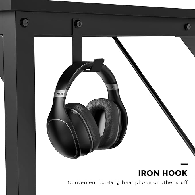 JHK Computer Desk Office 48 Inch Writing Work Kids Study Simple Wooden Table for Home Bedroom Modern Style with Headphone Hooks & Storage Bag, Black - LeafyLoom