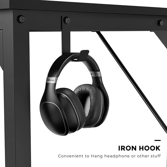 JHK Computer Desk Office 63 Inch Writing Work Kids Study Simple Wooden Table for Home Bedroom Modern Style with Headphone Hooks & Storage Bag, Black - LeafyLoom