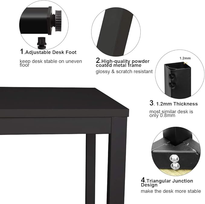 SogesGame Computer Desk, 47.2 inches Small Office Desk Computer Table Study Writing Desk Workstation for Home Office, Black Dining Table - LeafyLoom