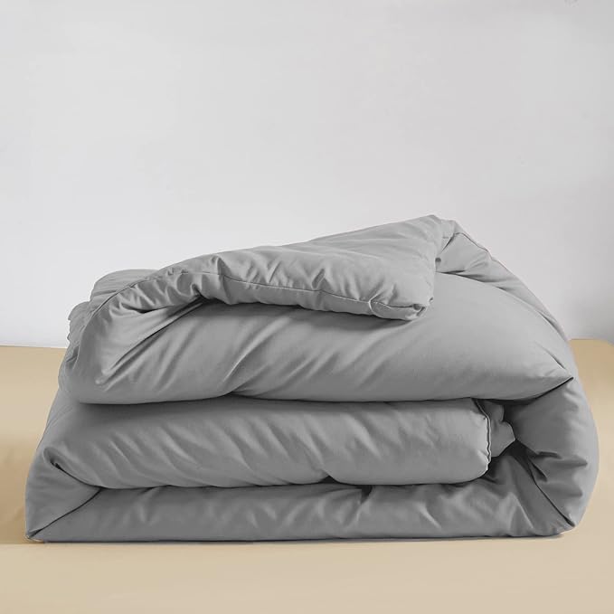 Silver Grey Comforter Set Full Bright Gray Beddig Set for Kids Teens Adult Solid Silver Gray Color Bedding Set 3 Pieces with 2 Pollowcases Lightweight Durable Gray Comforter Set - LeafyLoom