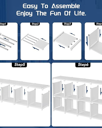 Mavivegue Book Shelf, 16 Cube Storage Organizer, Metal Cube Bookshelf, DIY Bookcase, Tall Book case for Bedroom, Living Room, Office, Closet Storage Organizer, Black Cubicle Storage Rack-White - LeafyLoom