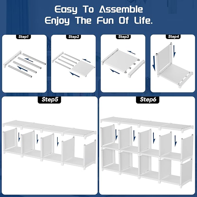Mavivegue Book Shelf, 20 Cube Storage Organizer, DIY Bookcase, Metal Cube Bookshelf, Tall Book case for Bedroom, Living Room, Office, Closet Storage Organizer, Black Cubicle Storage Rack-White - LeafyLoom