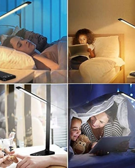 LED Desk Lamp Dimmable Table Reading Lamp with USB Charging Port, 5 Lighting Modes, Sensitive Control, 30/60 Minutes Auto-Off Timer, Eye-Caring Office Lamp (Black) - LeafyLoom