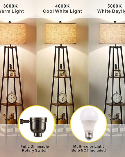 Floor Lamp, Standing Reading Light with Shelves and Fabric Shade, Modern Tall Pole Lamp, Accent Furniture Décor Lighting for Living Room, Bedrooms - LeafyLoom