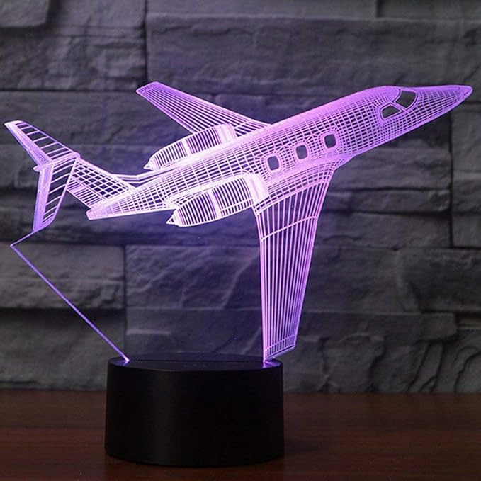 Creatively 3D Plane Lights LED Airplane Night Light, YKLWORLD 3D Aero Plane Illusion Table Lamp with 7 Colors and USB Powered, Best Bedroom Decor Toys Gifts for Kids Children Birthday - LeafyLoom