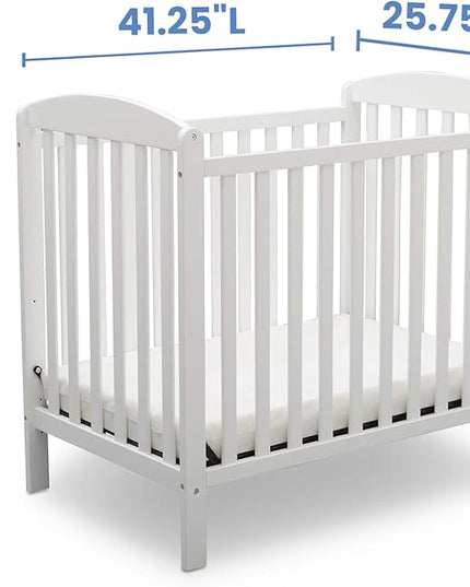 Delta Children Emery Mini Convertible Baby Crib with 2.75-inch Mattress, Bianca White - LeafyLoom